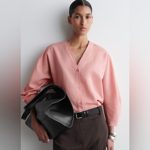 COS V-NECK LINEN-COTTON SHIRT M - Picture 4 of 9